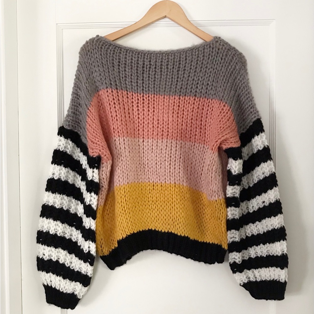 Striped Sweater Chunky Knit Colorful Multi Color